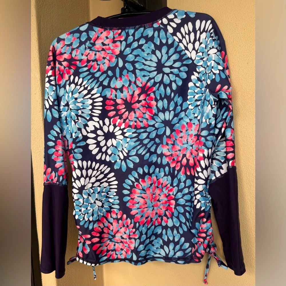 Grace Karin Youth Girls Blue /Pink/White Rash Guard Top Long Sleeve Size 14Y